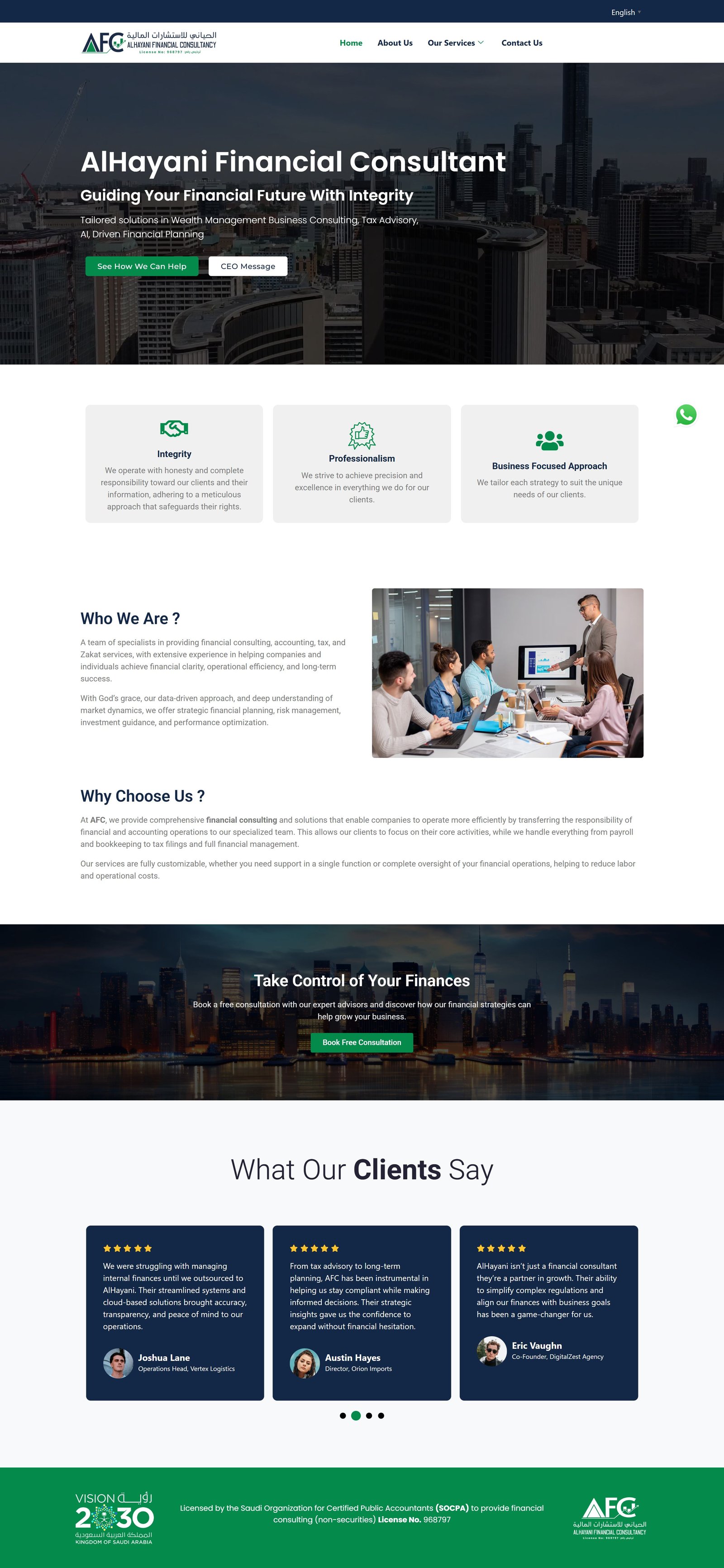 Full Al Hayani Finance homepage, top to bottom