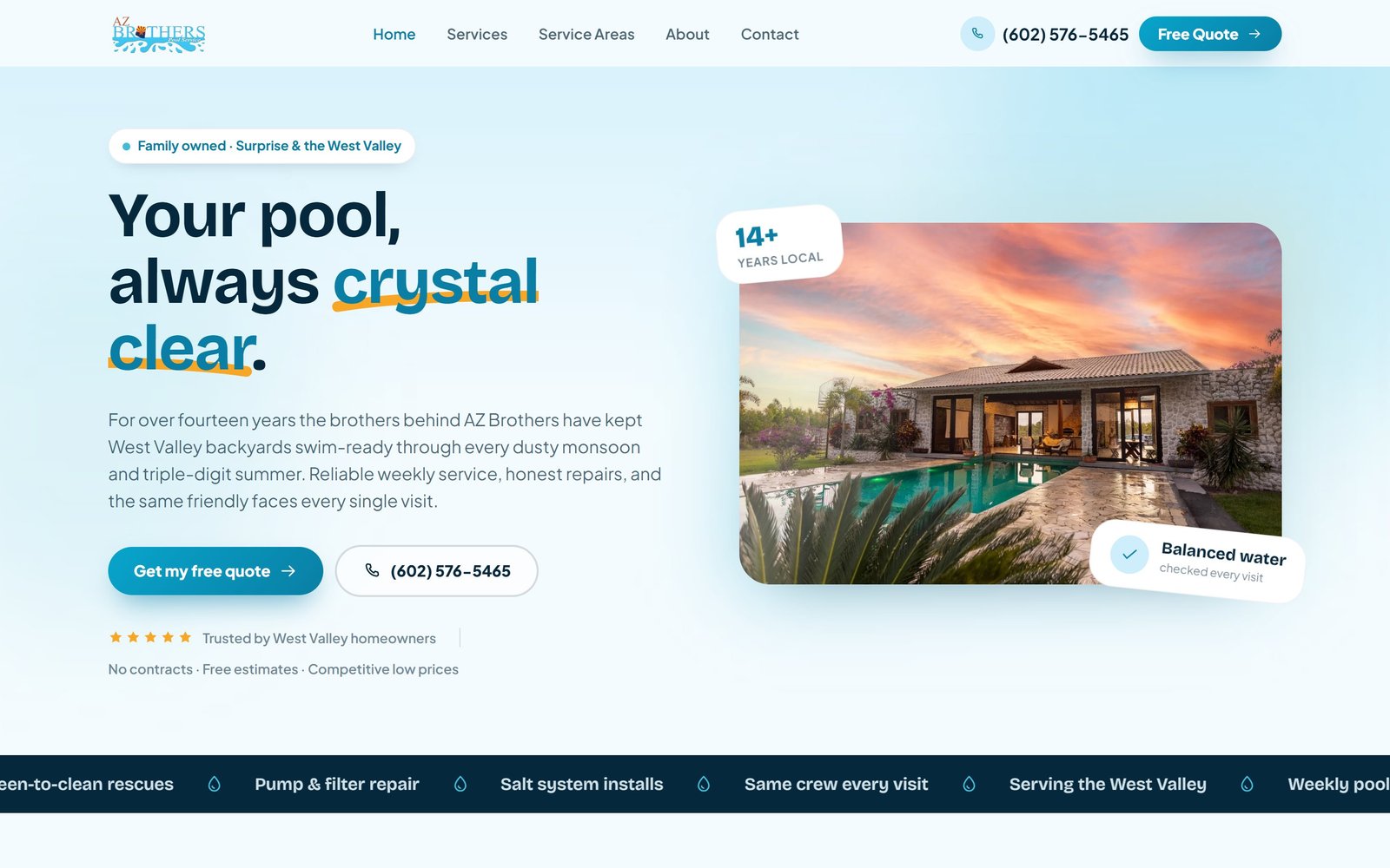 AZ Brothers Pool Service homepage