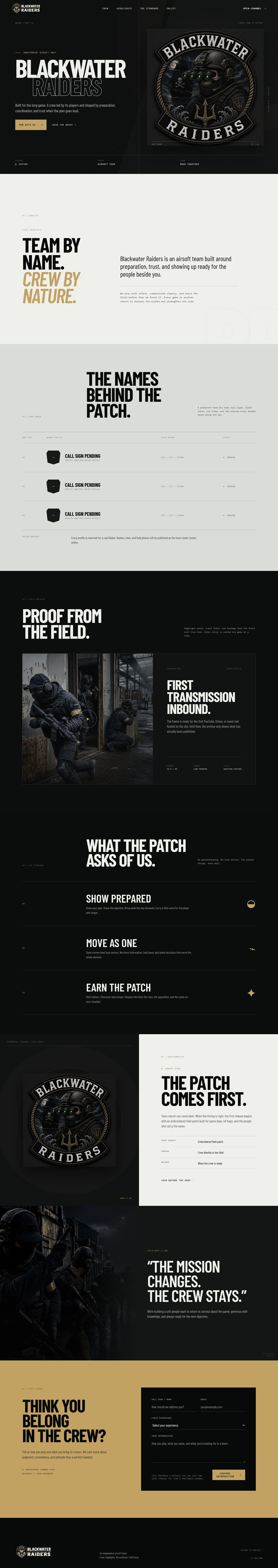 Full Blackwater Raiders homepage, top to bottom