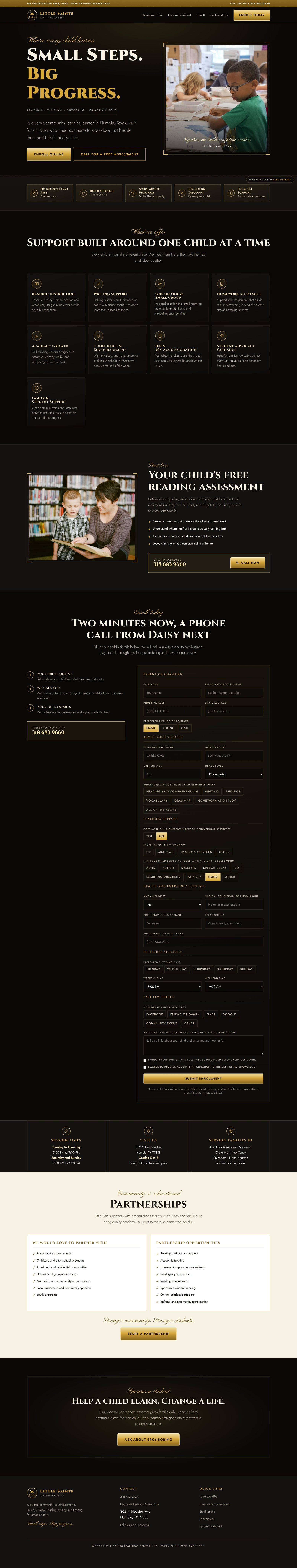 Full Little Saints Learning Center homepage, top to bottom