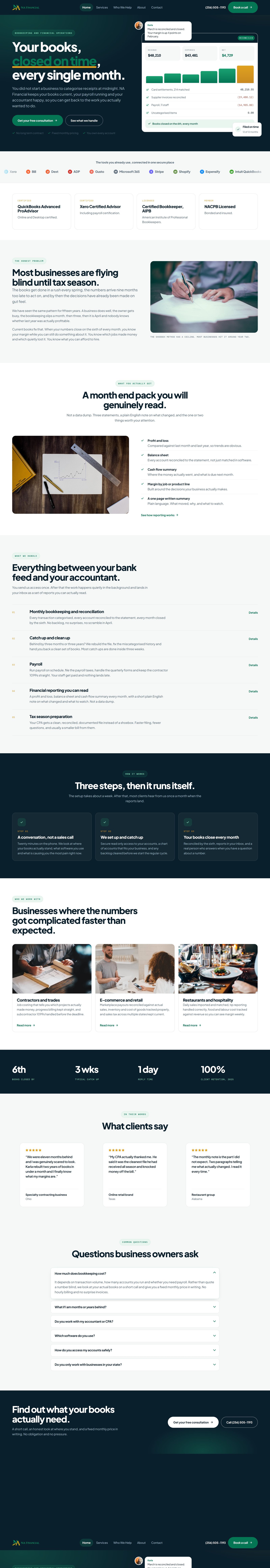 Full NA Financial homepage, top to bottom