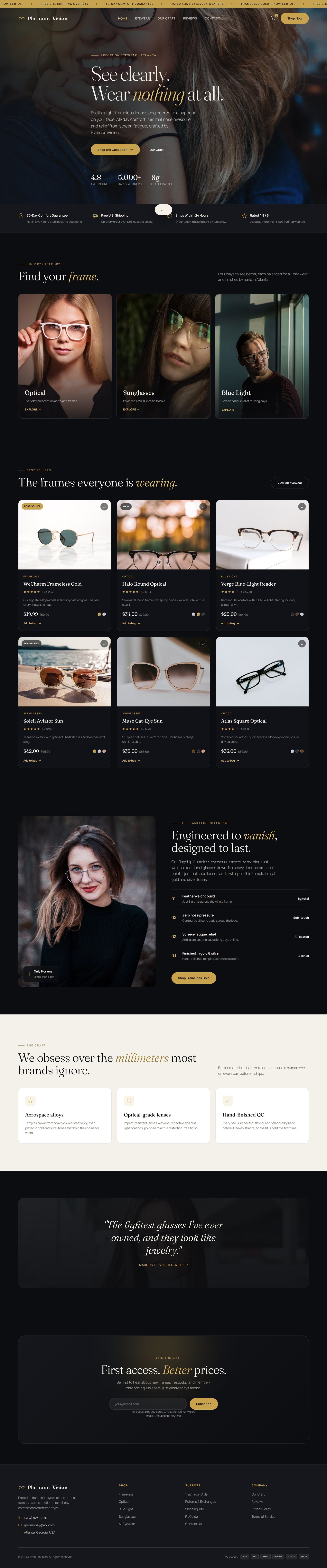 Full PlatinumVision homepage, top to bottom