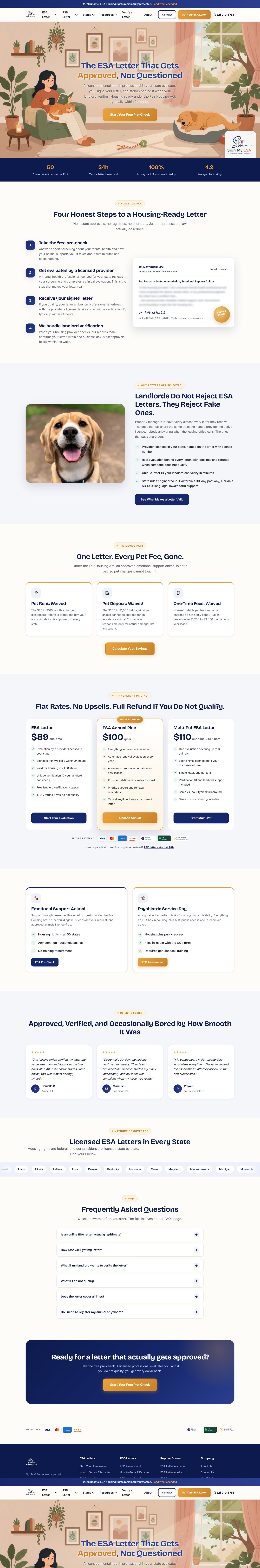 Full SignMyESA homepage, top to bottom