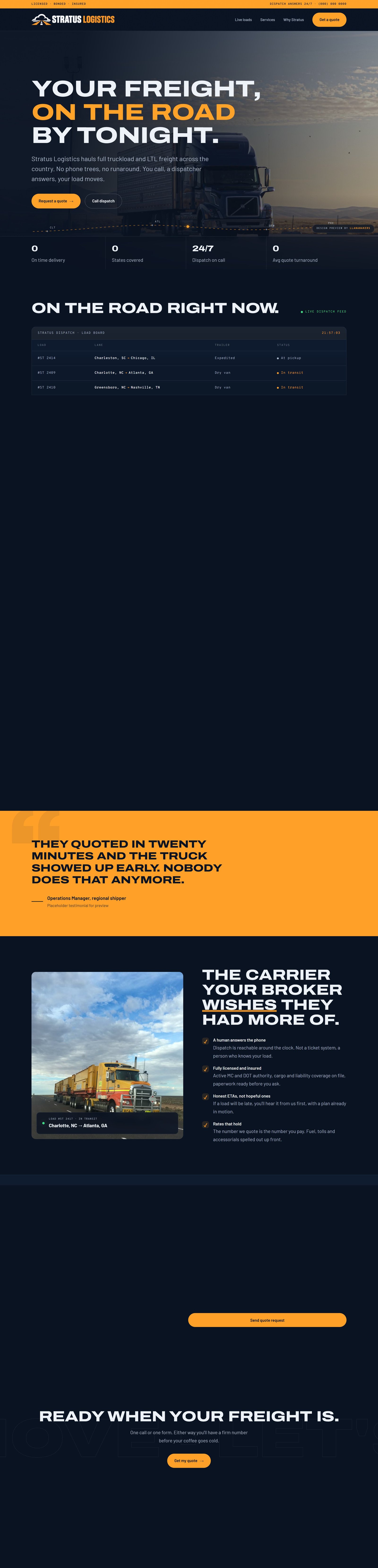 Full Stratus Logistics homepage, top to bottom