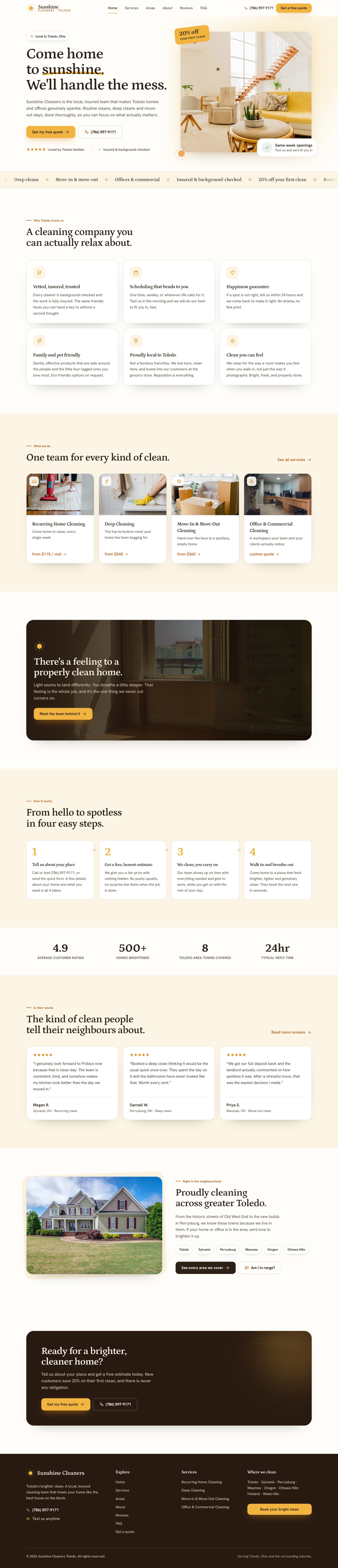Full Sunshine Cleaners homepage, top to bottom
