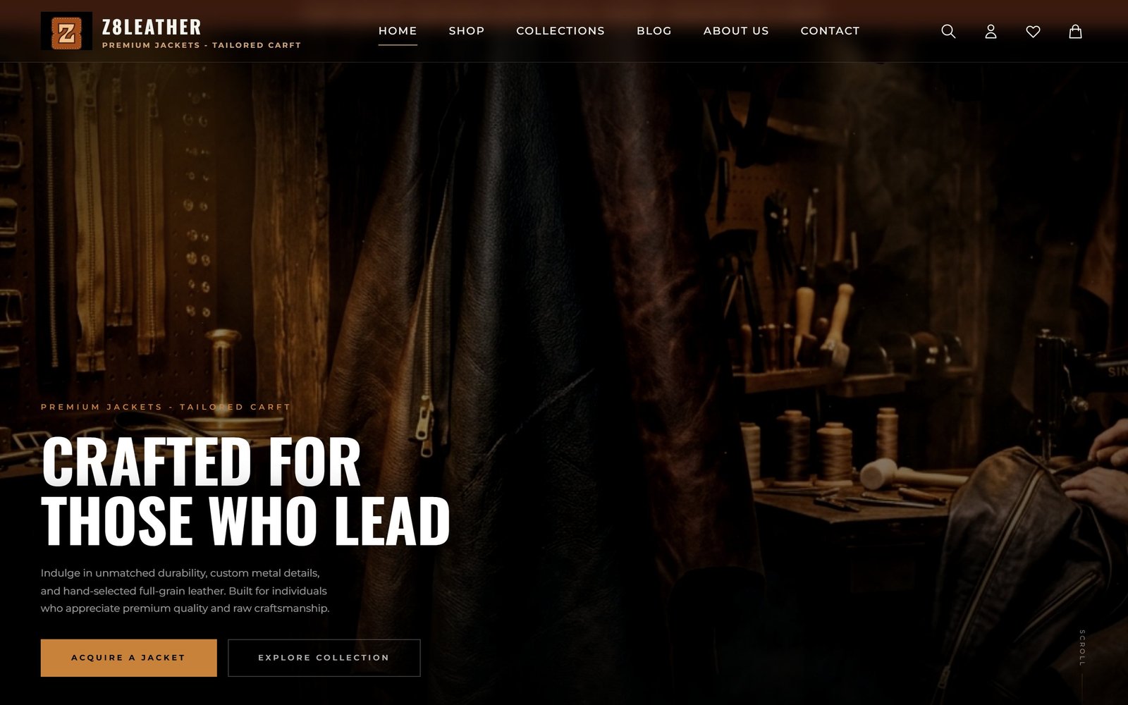 Z8Leather homepage as built by LlamaMakers